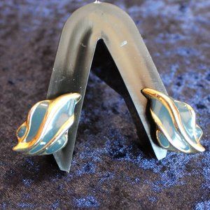 Teal and Clip on Earrings